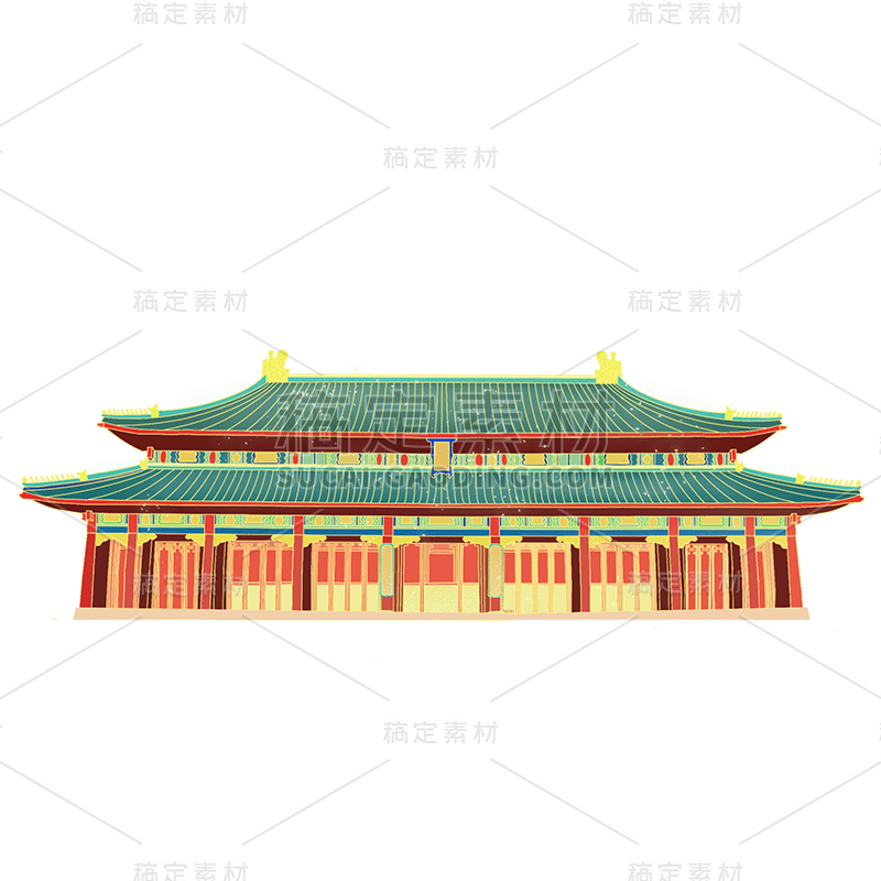 手绘-传统中国风建筑贴纸3