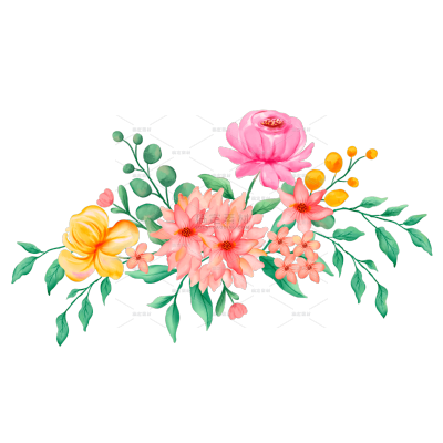 手绘彩色花朵绿叶元素