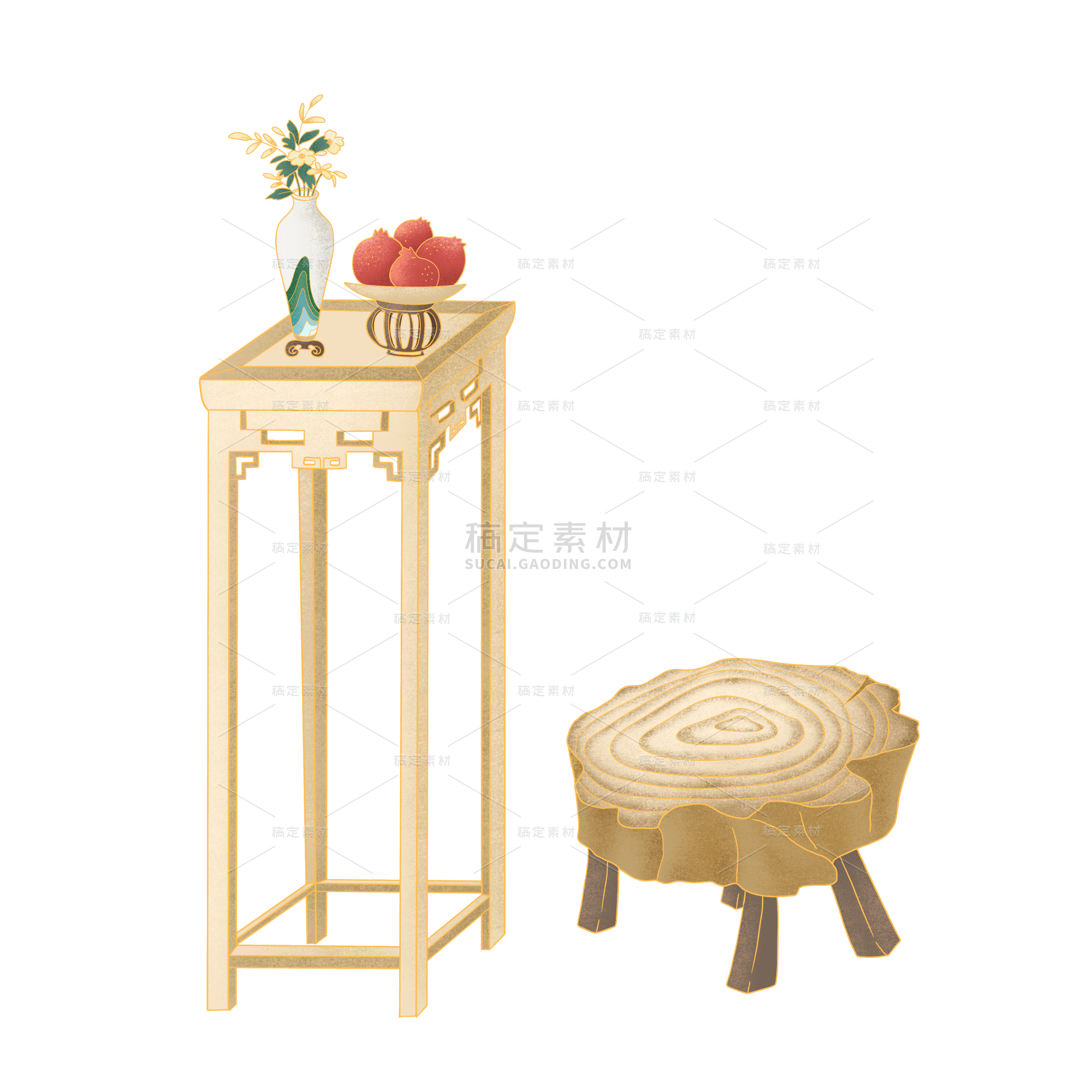 中国风-手绘明清家具贴纸-桌椅