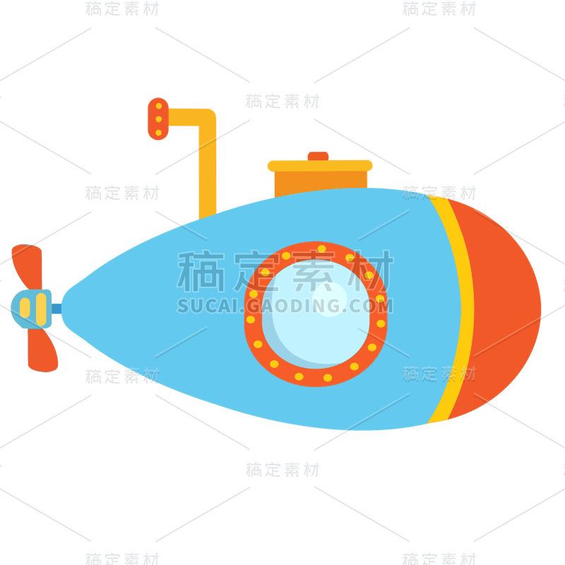 扁平风海洋交通工具贴纸-潜水艇2