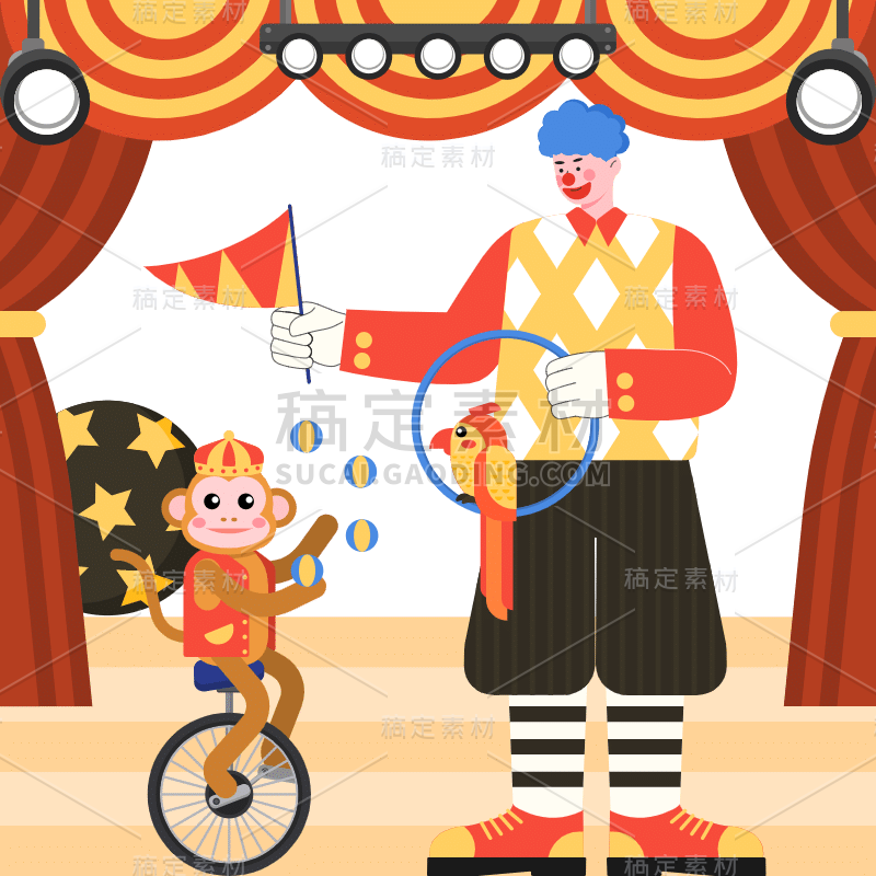 手绘-文化娱乐扁平插画SVG-马戏团