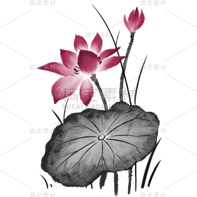 水墨风-手绘植物花卉贴纸-荷花