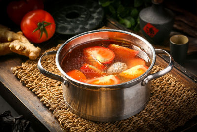 美食系列实景火锅食材番茄锅汤底