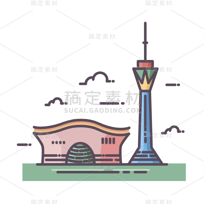 手绘-城市扁平风建筑贴纸3