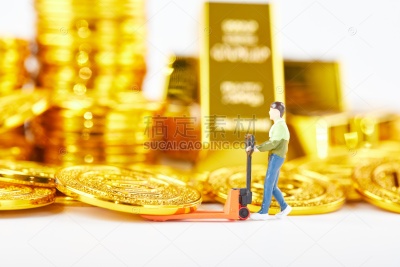 促销系列写实风堆叠金币金砖
