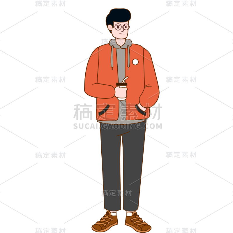 扁平-时尚穿搭男性人物插画-SVG1