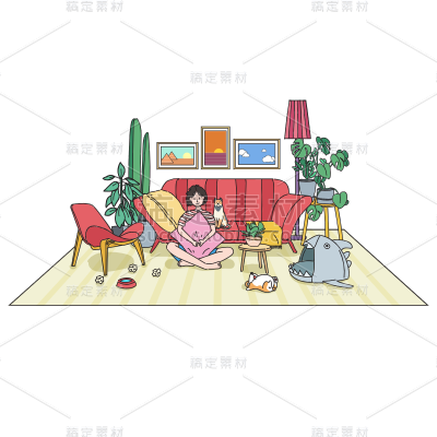 手绘-人物居家场景-SVG2