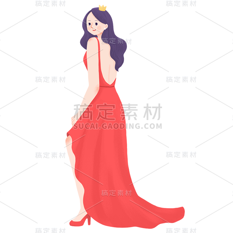 妇女节手绘肌理插画-晚礼服