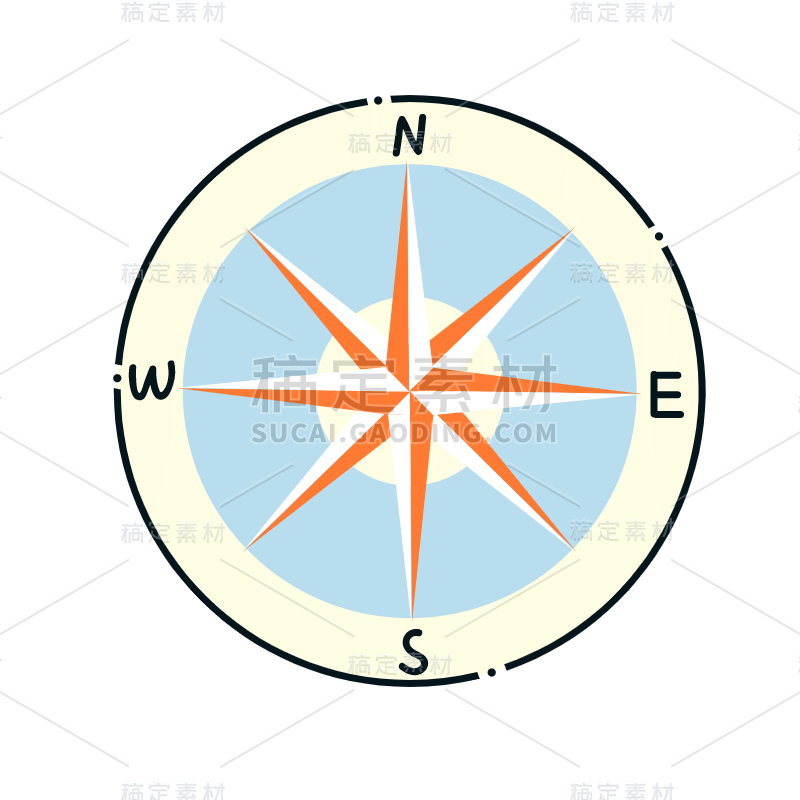 矢量-简笔画旅游元素-指南针