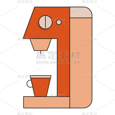卡通风家居电器用品贴纸-咖啡机