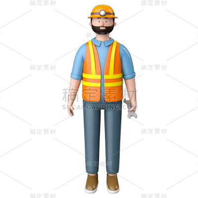 卡通3D维修工人职业人物贴纸