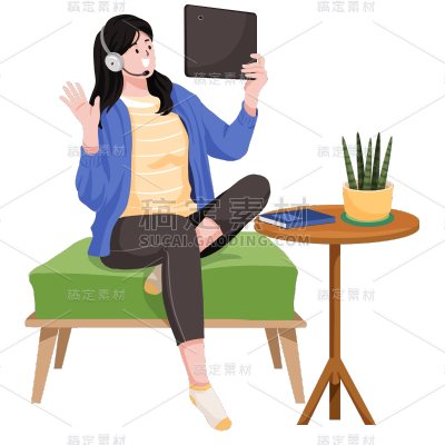 在家办公的女孩职业元素