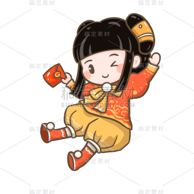 新年手绘人物插画-小女孩红包