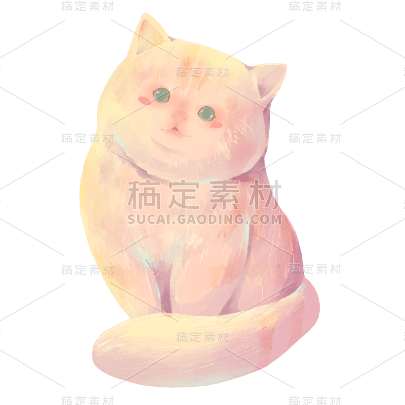 手绘-油画可爱动物元素贴纸-猫1