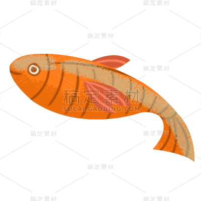 手绘风-捕鱼场景插画贴纸-金鱼
