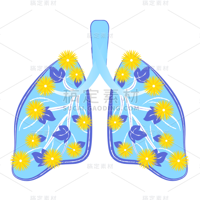 手绘-扁平肺部植物花卉医疗贴纸1