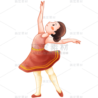 手绘-芭蕾舞女生人物插画6