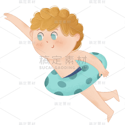 手绘-卡通风儿童人物插画-游泳
