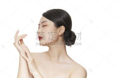 人物系列写实美妆模特侧脸闭眼享受的摆拍