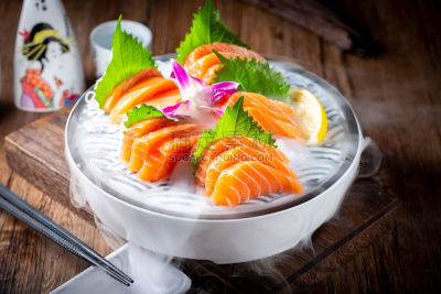 美食系列实景日本料理三文鱼刺身生鱼片