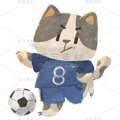 手绘-小猫拟人踢球动物元素5