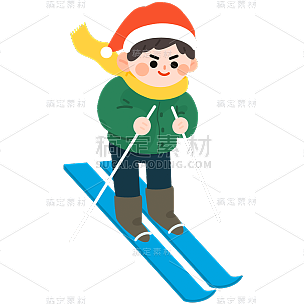 手绘滑雪的小男孩圣诞节元素