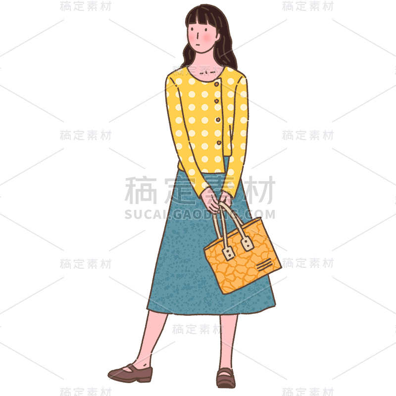 手绘人物插画贴纸-女孩