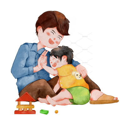 温馨父子搭积木插画元素