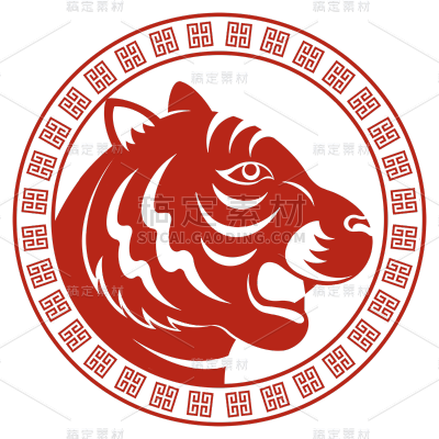 虎年虎头圆形喜庆春节剪纸系列