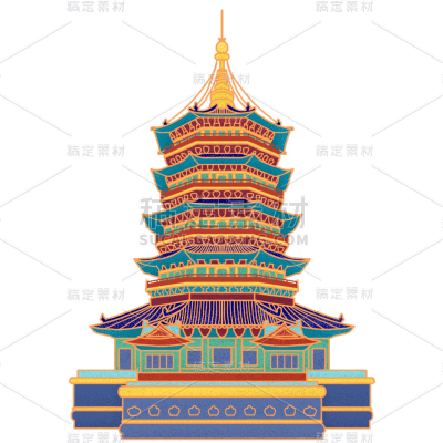 中国风-金边国潮建筑插画6