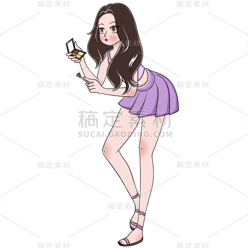 手绘-护肤美妆少女人物插画贴纸7