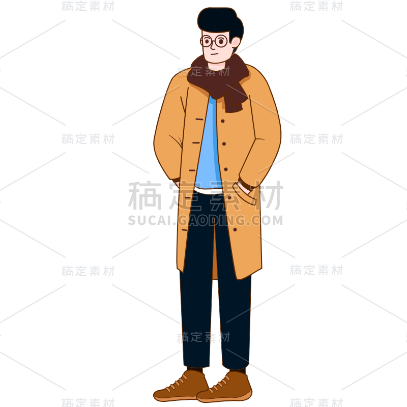 扁平-时尚穿搭男性人物插画-SVG6