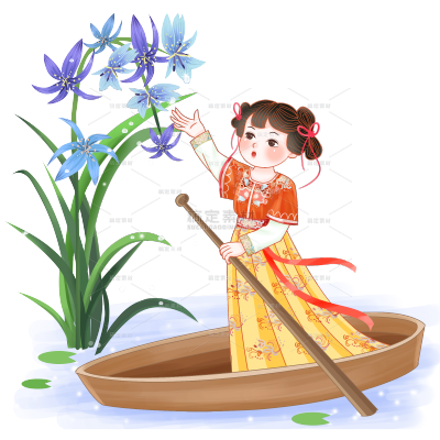 手绘-白露节气少女人物插画3