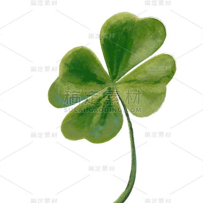 手绘-莫奈风植物贴纸-四叶草