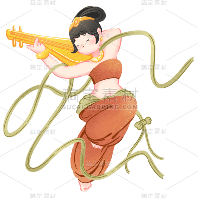 手绘-中国风Q版飞天仙女人物插画5