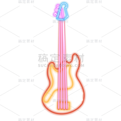 手绘-吉他霓虹灯贴纸-贝斯
