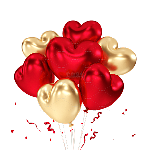 金色爱心铝箔3D情人节气球元素