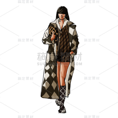 手绘-模特时尚穿搭人物插画贴纸5