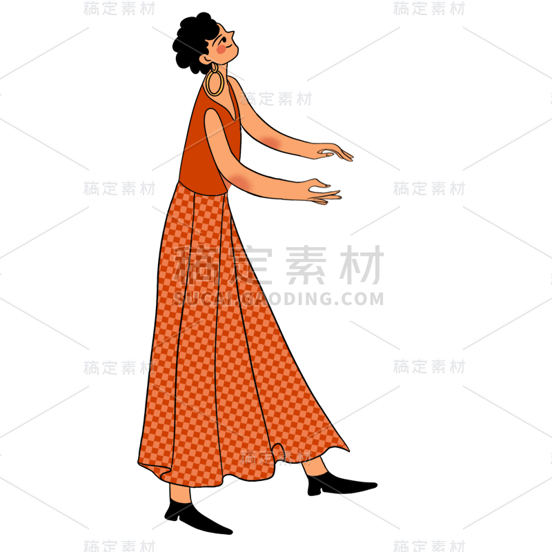 手绘-复古女性人物插画5