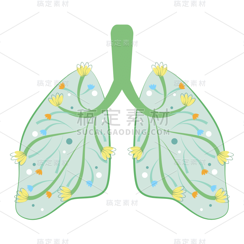 手绘-扁平肺部植物花卉医疗贴纸10