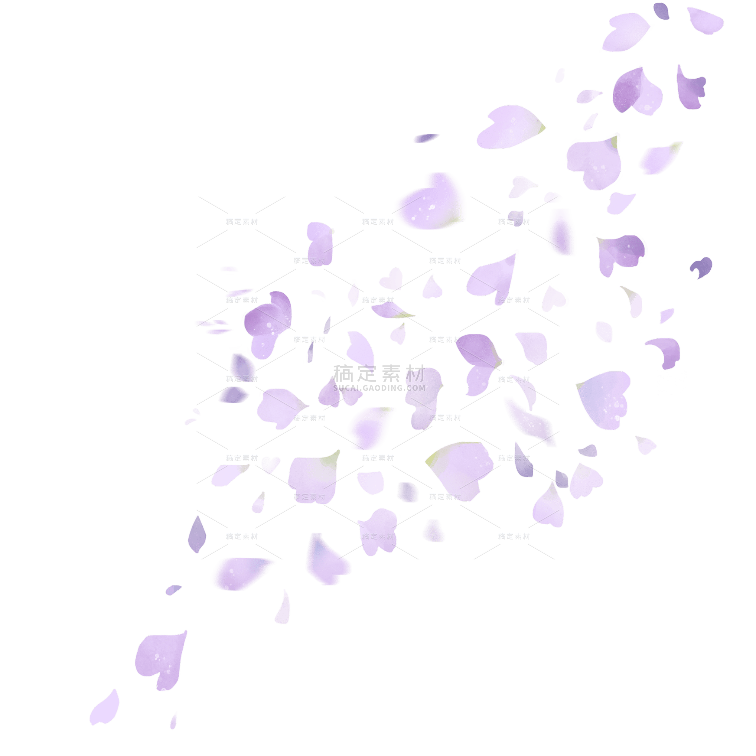 手绘水彩紫色漂浮花瓣元素