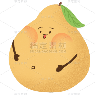 手绘-拟人水果表情美食贴纸-梨子