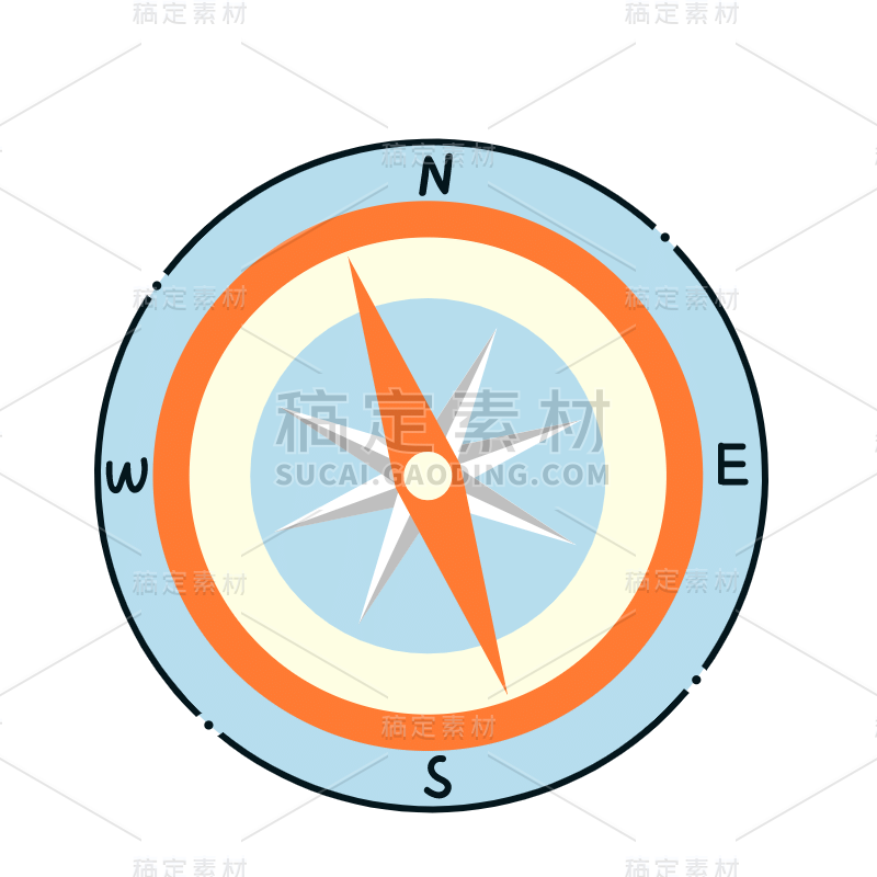 矢量-简笔画旅游元素-指南针