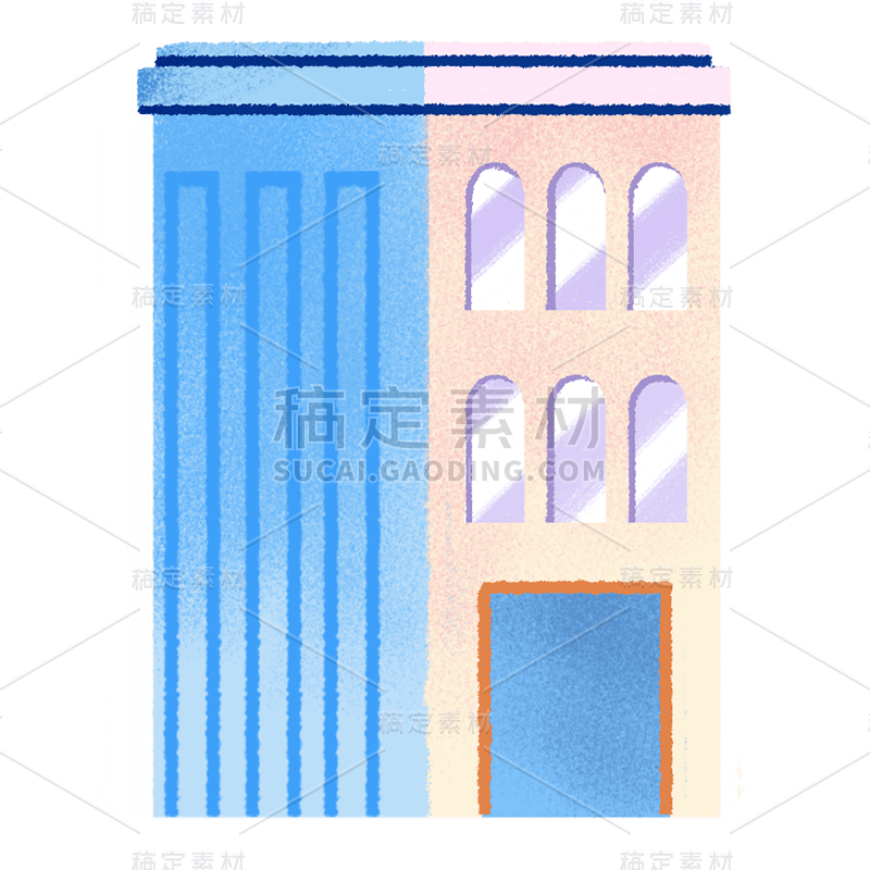 水彩-劳动节建筑元素贴纸-房屋