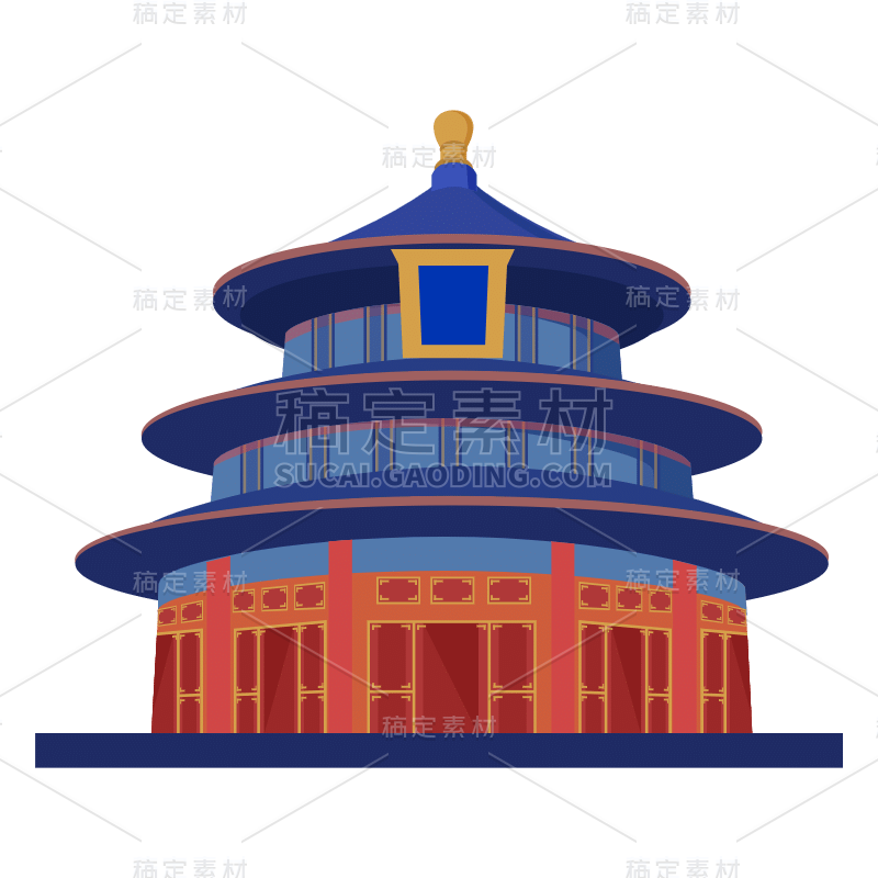 手绘-扁平中国风建筑贴纸-天坛