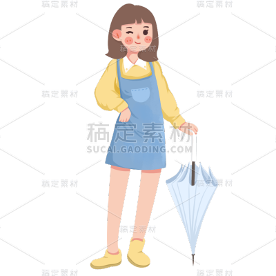 手绘-雨天女生人物插画贴纸2
