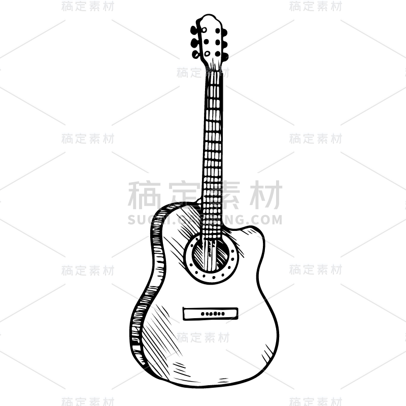 乐器元素素描贴纸-SVG-吉他