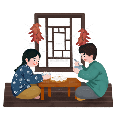 手绘肌理-东北炕上贴纸-吃饭