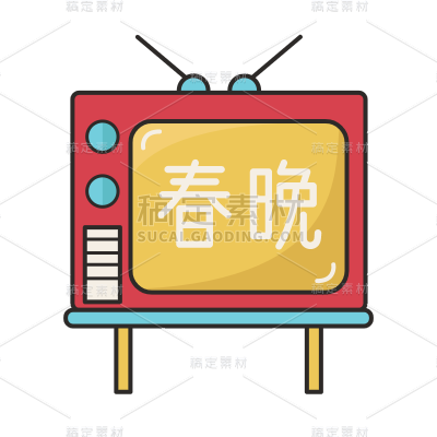 矢量描边风贴纸-春晚