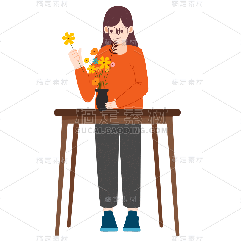 扁平-插花花艺女性人物插画-SVG7